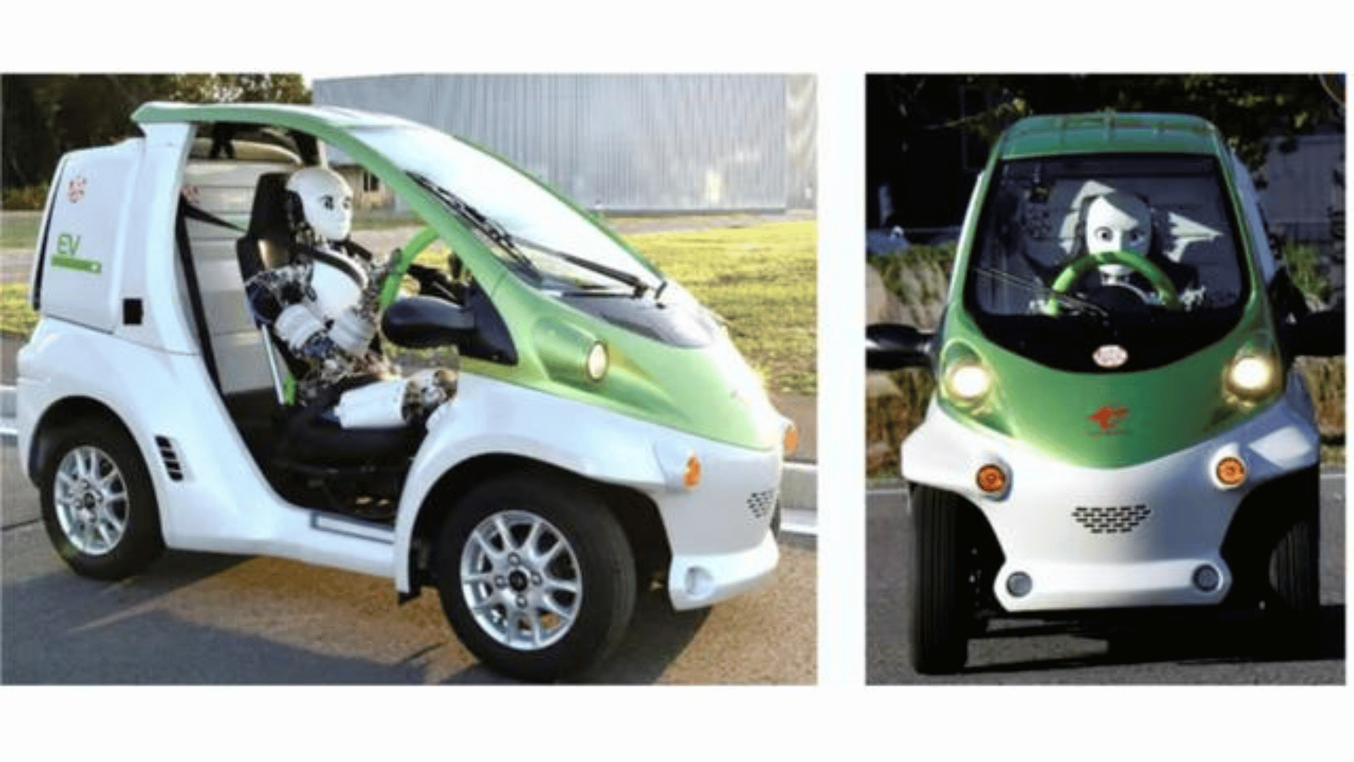 The team's musculoskeletal humanoid being tested in a Toyota COMS electric car. University of Tokyo