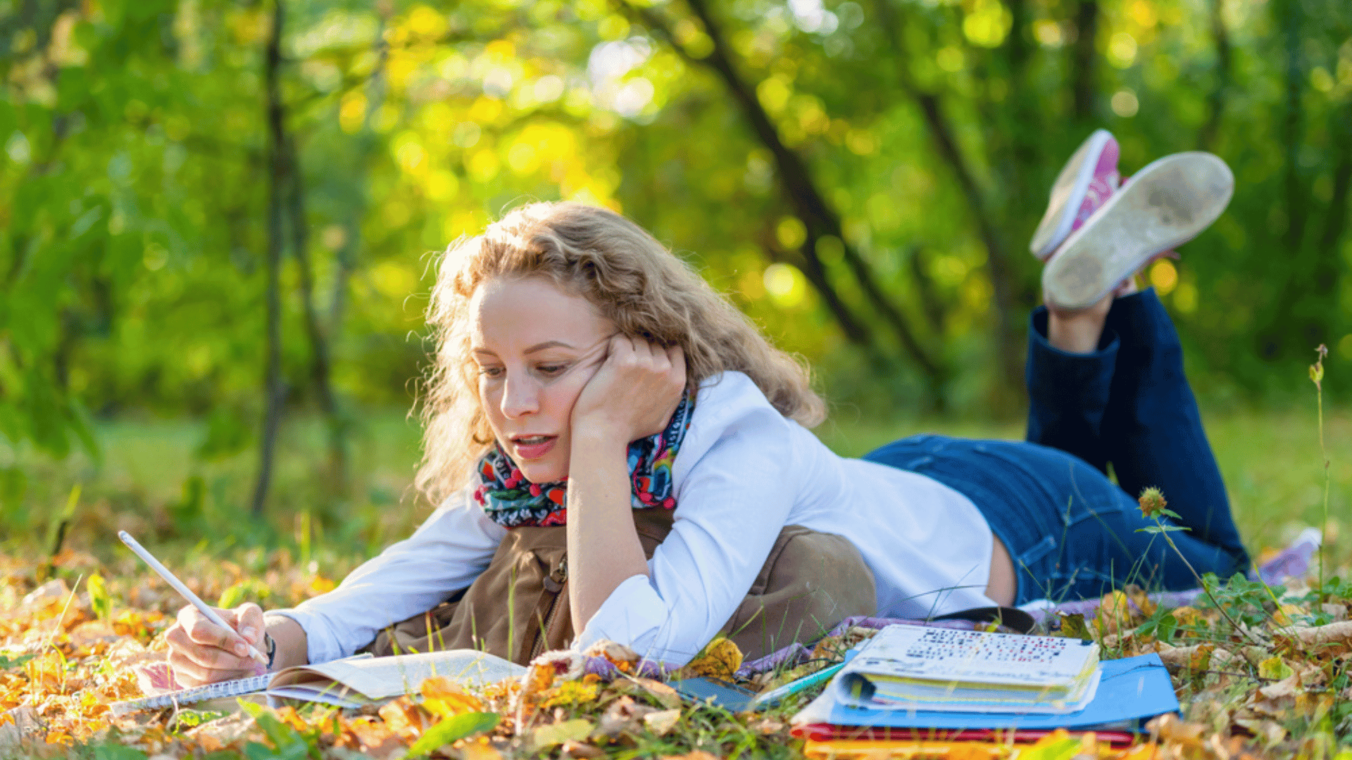 Woman coloring outdoors nature inspiration