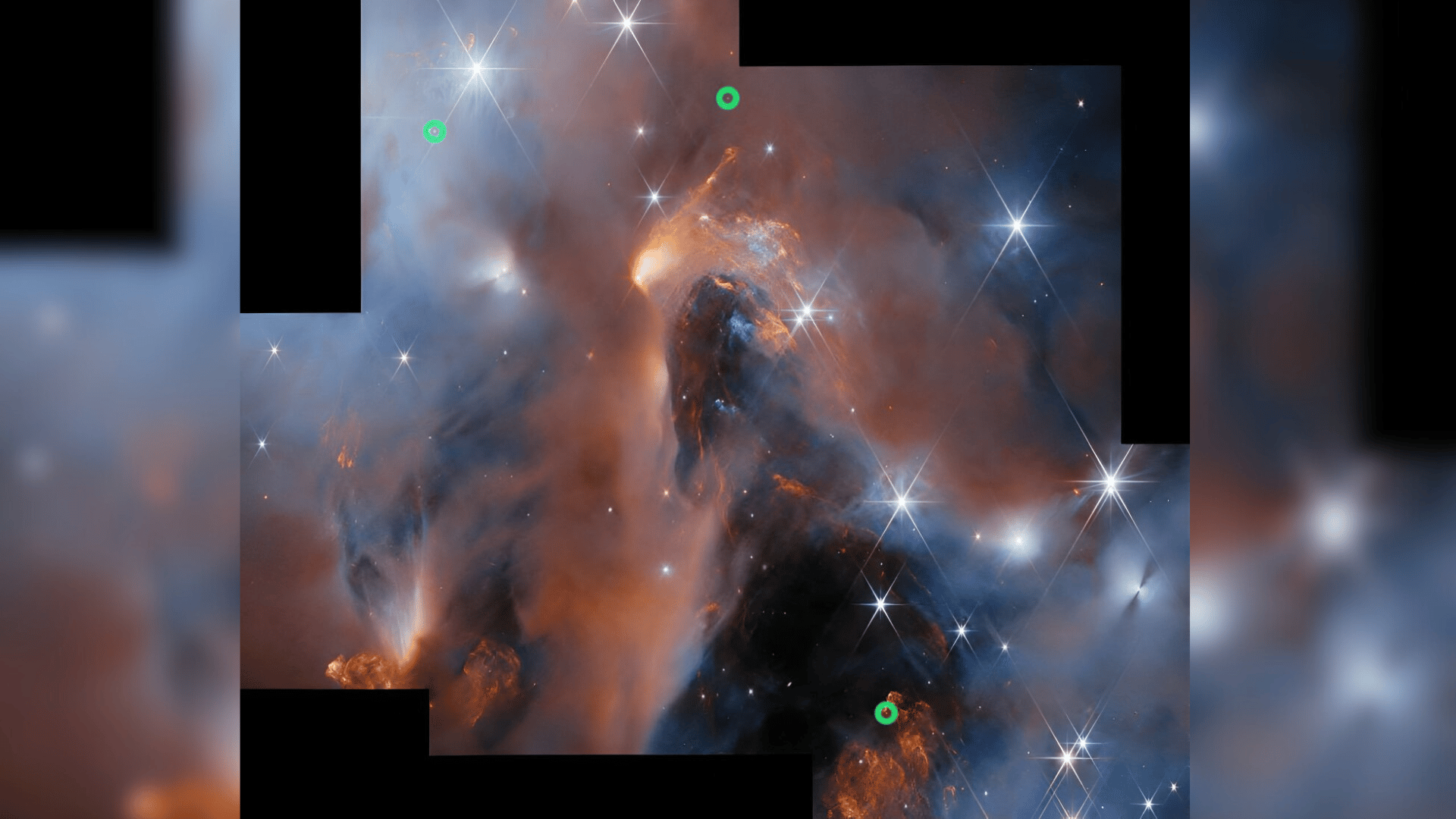 Three of the newly discovered free-floating planetary-mass objects indicated by green markers. Credit: ESA:Webb, NASA & CSA, A. Scholz, K. Muzic, A. Langeveld, R. Jayawardhana